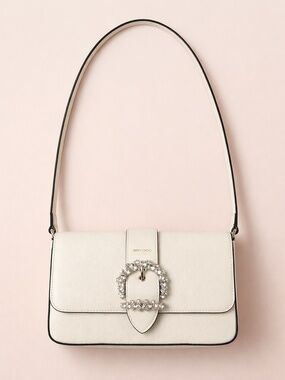 NWT Jimmy Choo White Milk Cheri Shoulder Bag with Crystal Buckle